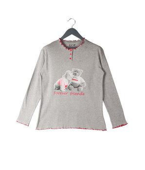 Women Grey Full sleeve Cartoon Melange Loopknit T-Shirt