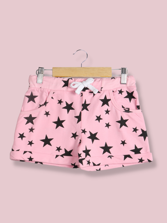 Kids Pink Loop Knit Printed Shorts