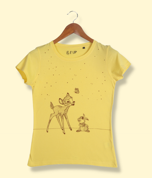 Women Yellow Half sleeve Graphic Print Cotton  T-Shirt