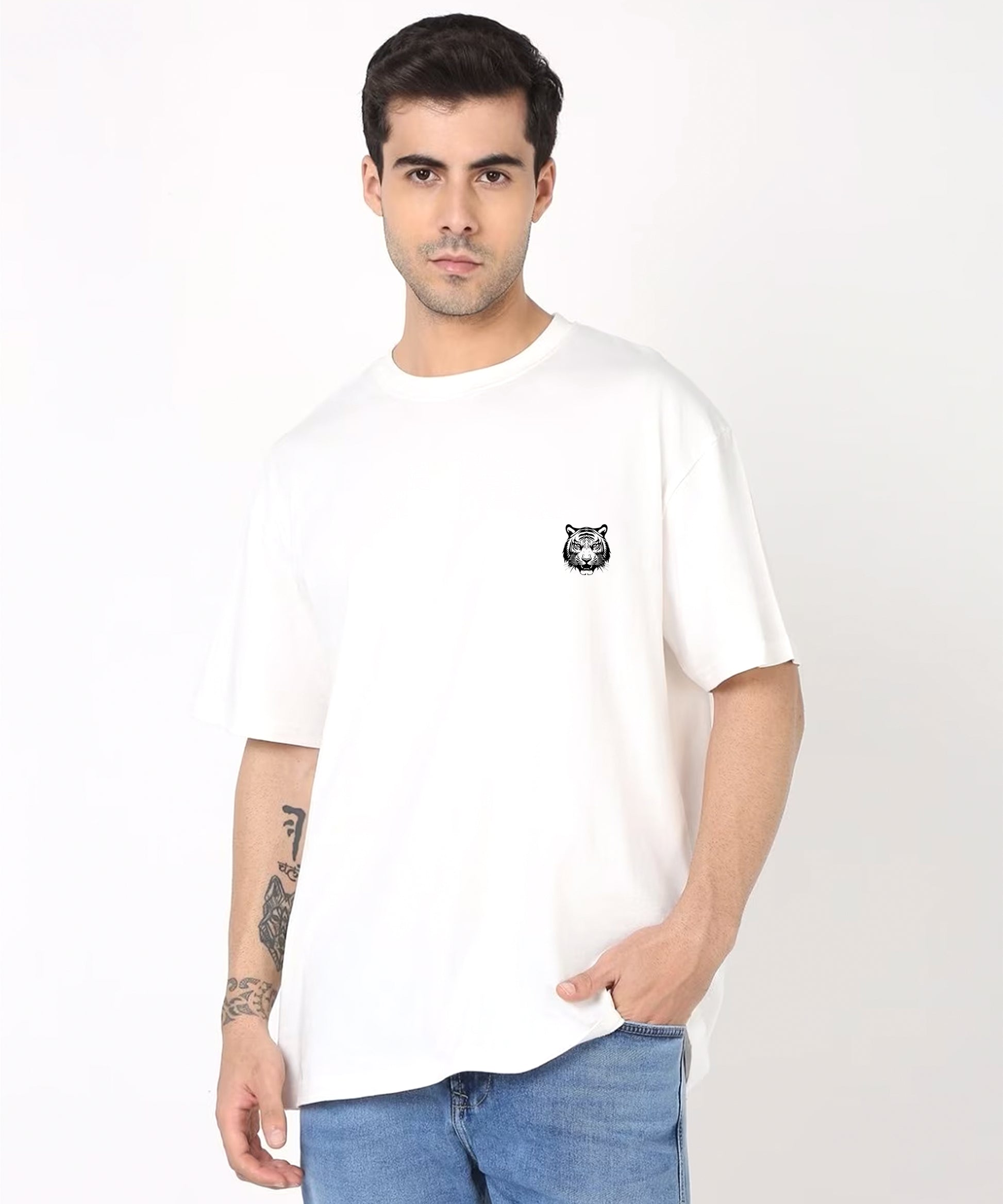 J&JP Men Oversized Back Printed T-shirt - White