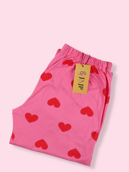 Women Pink Heart Printed Cotton Pyjamas