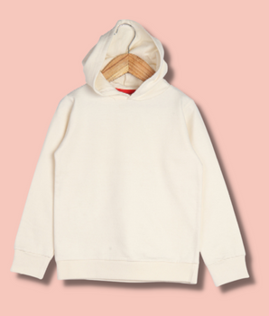 Kids White Full sleeve Solid Fleece, Loopknit T-Shirt