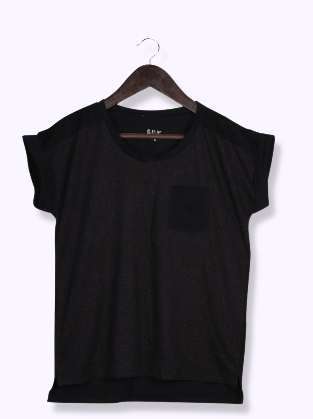 Women Black Short Sleeve Solid Cotton slub jersey T-Shirt