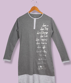 Women Grey Full sleeve Printed Interlock Knit Long T-Shirt