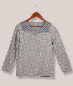 Women Grey Full sleeve Lace Melange Jersey T-Shirt