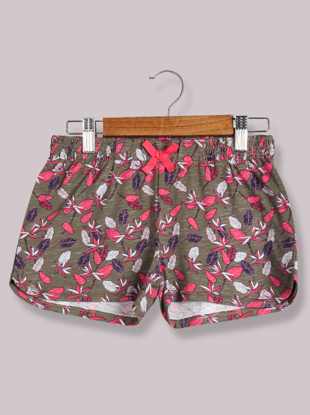 Kids Grey Cotton slub jersey Floral Print Shorts