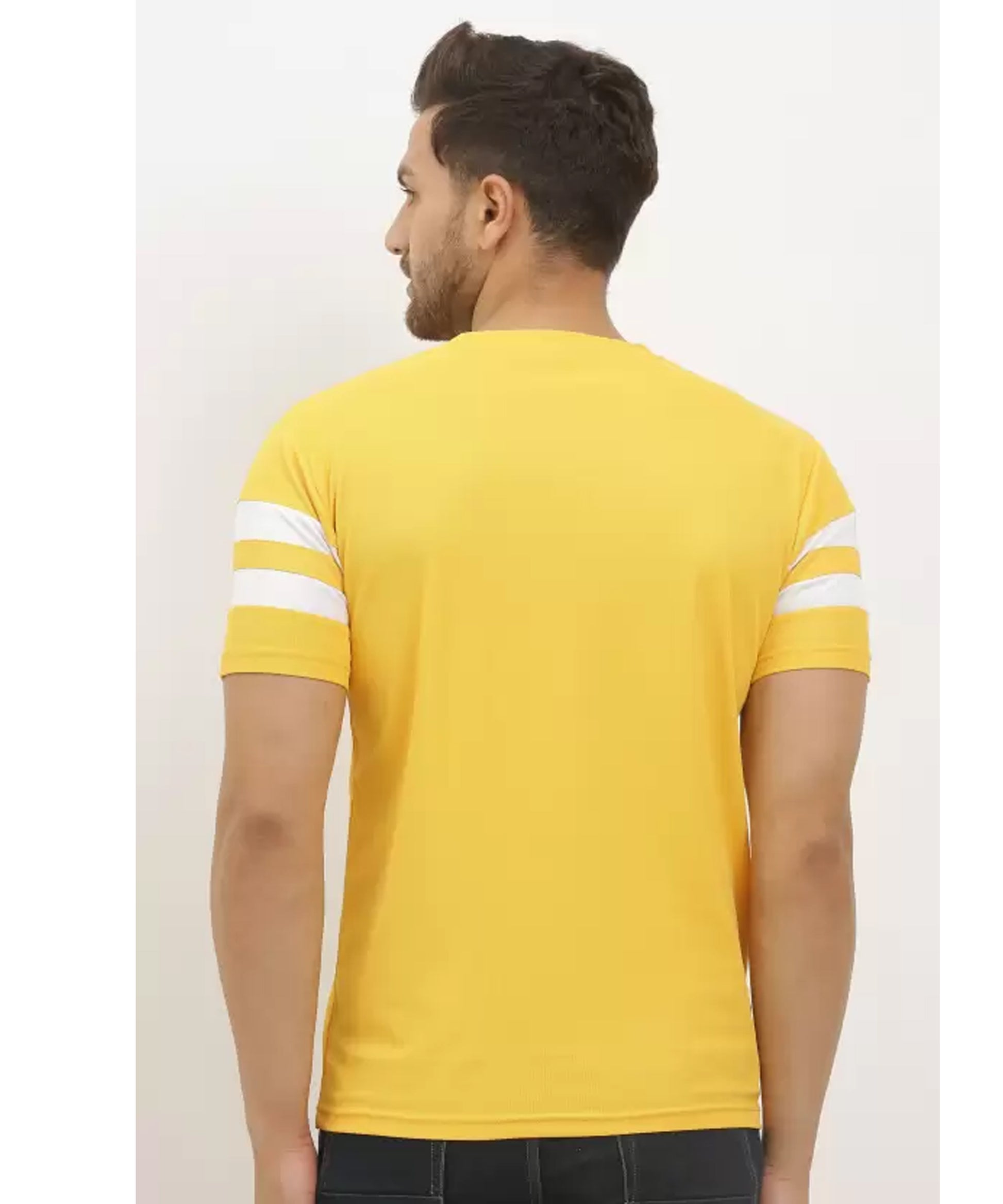 J&JP Men Striped Round Neck Cotton T-shirt - Yellow