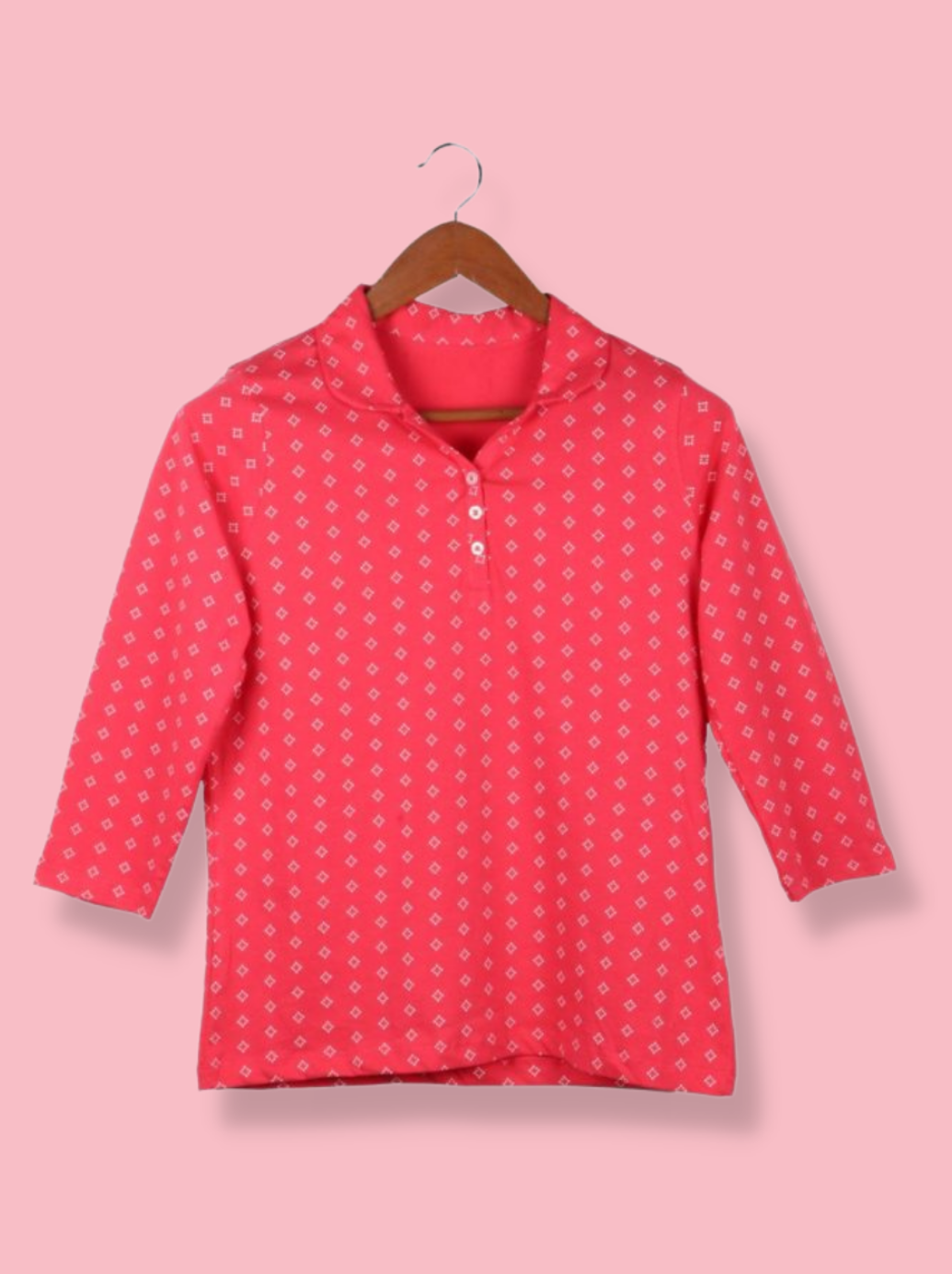 Women Pink Full sleeve Cotton jersey knit T-Shirt