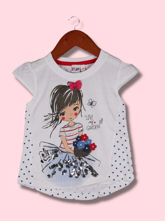 Kids White Cap sleeve Floral Print Single Jersey T-Shirt