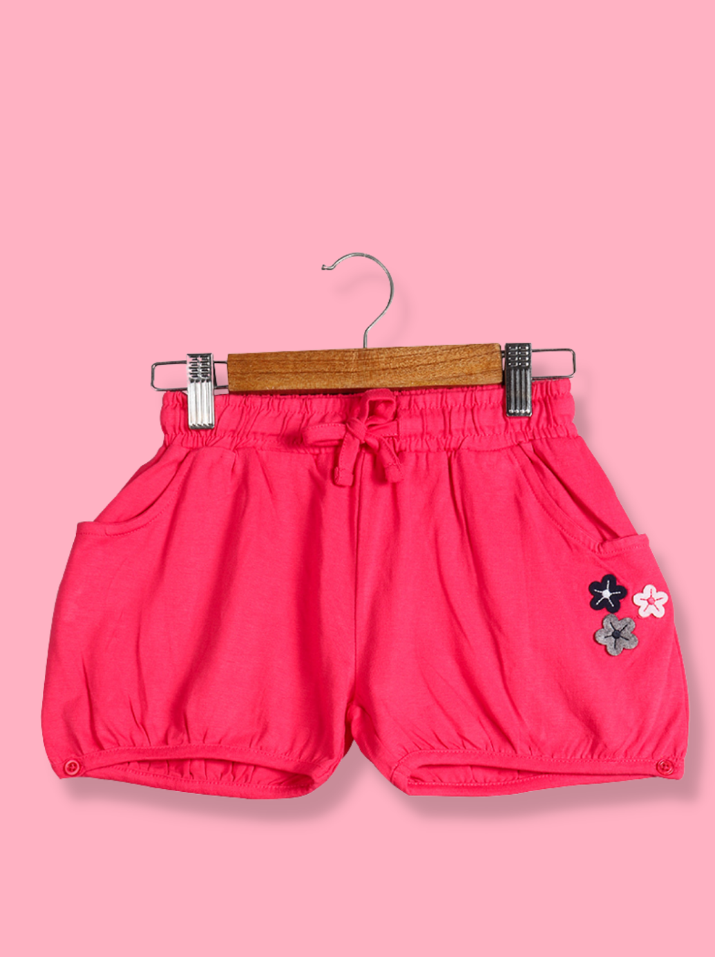 Kids Pink Single Jersey Solid Shorts