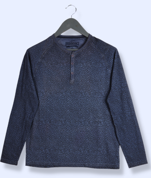 Mens Navy Full sleeve Printed Jersey yarndyed T-shirt