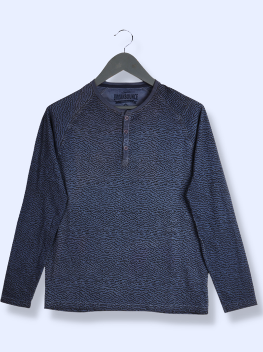 Mens Navy Full sleeve Printed Jersey yarndyed T-shirt