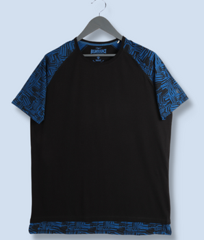 Mens Black Raglan Sleeve Printed Single Jersey T-shirt