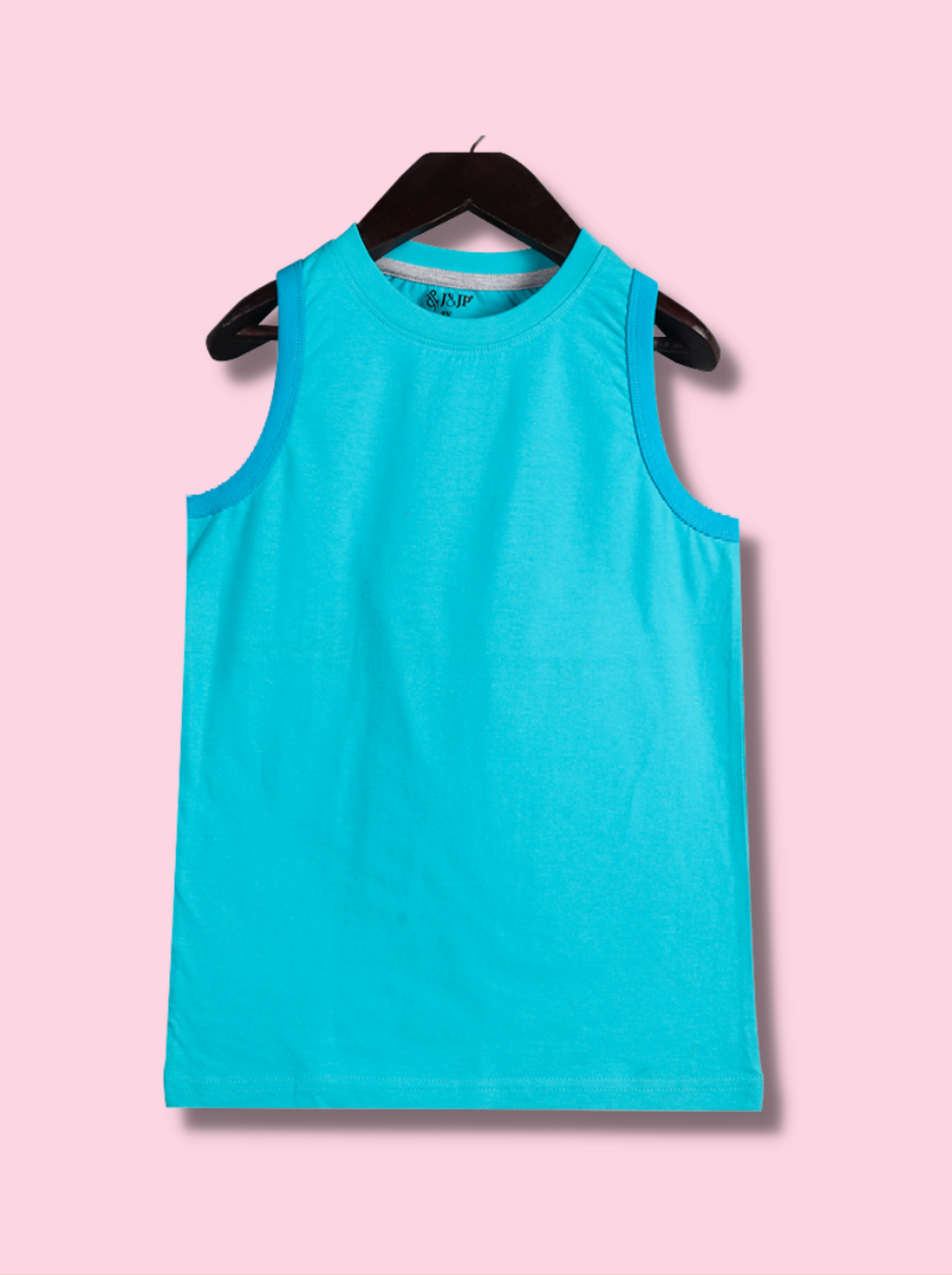 Kids Blue Sleeveless Solid Cotton jersey knit T-Shirt