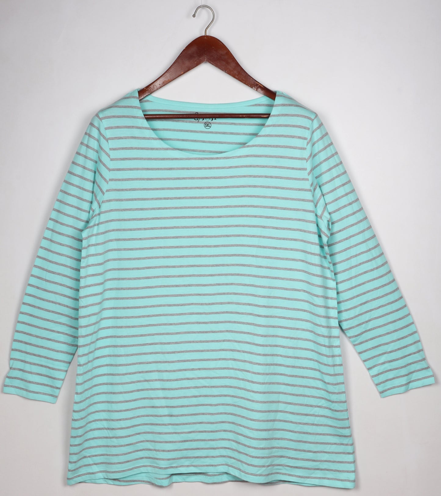 Women Blue Full sleeve Horizontal Stripes, Striped Cotton jersey knit, Single Jersey T-Shirt