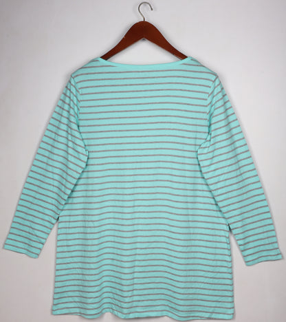 Women Blue Full sleeve Horizontal Stripes, Striped Cotton jersey knit, Single Jersey T-Shirt