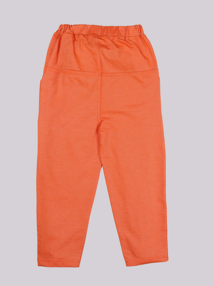 Kids Girls Orange Solid Lycra Denim Jeggings