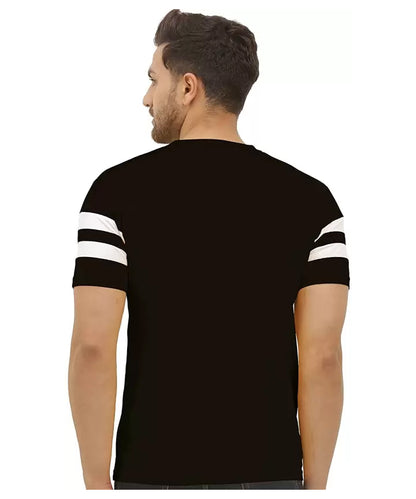 J&JP Men Striped Round Neck Cotton T-shirt - Black