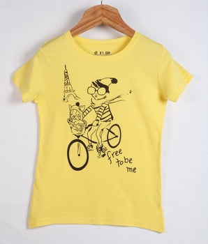 Women Yellow Half sleeve Graphic Print Cotton jersey knit T-Shirt