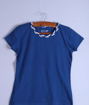 Women Blue Half sleeve Solid Cotton  T-Shirt