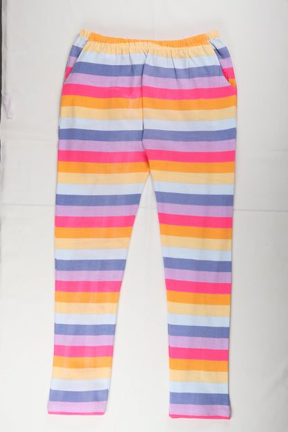 Women Multicolour striped Loopknit Pyjamas