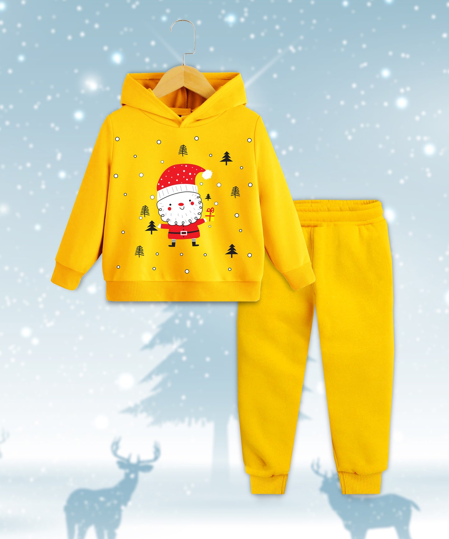 Kid's Yellow Santa Hoodie and Jogger Set – Christmas