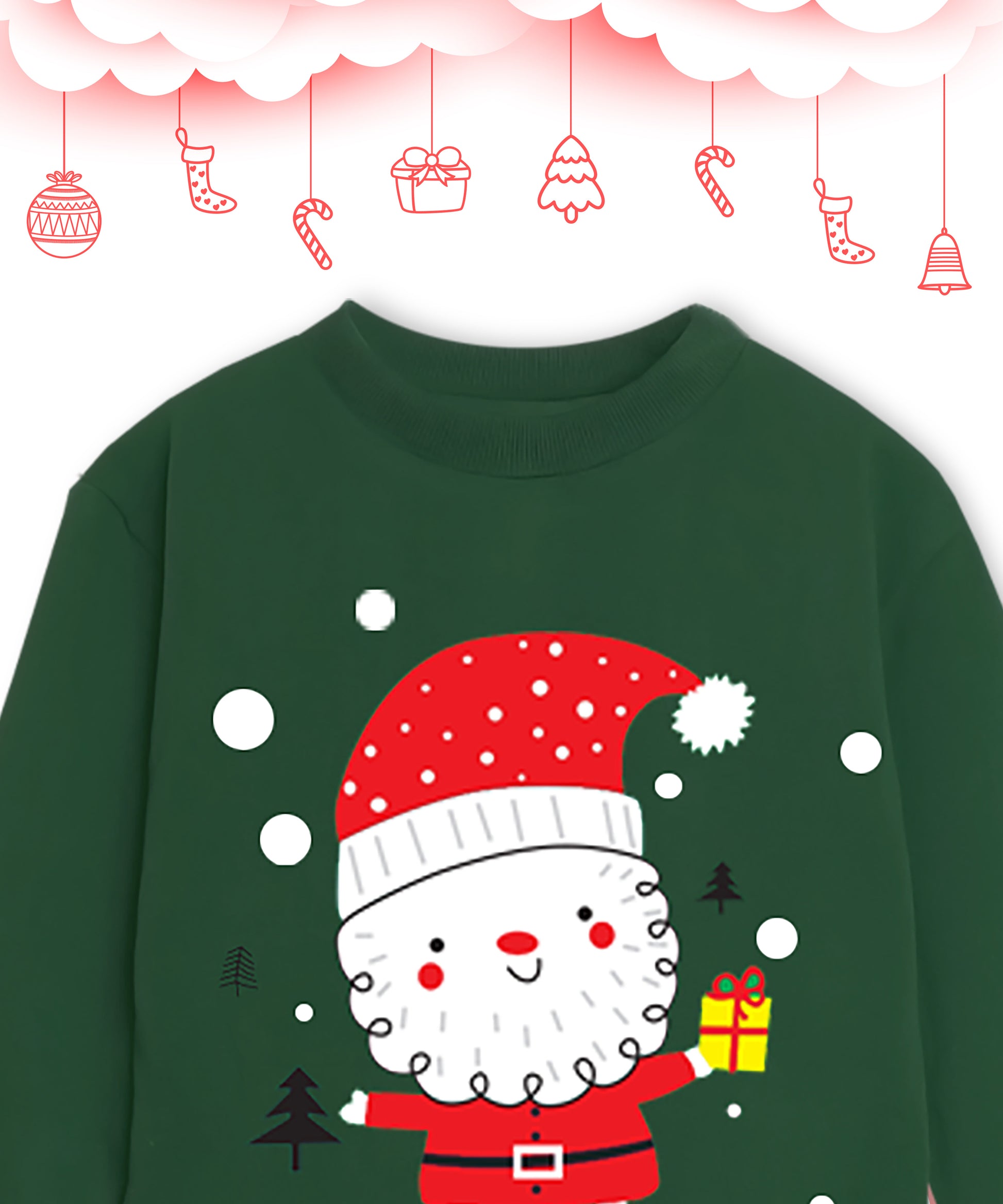 Kid's Green Santa Cotton Full sleeve tshirt