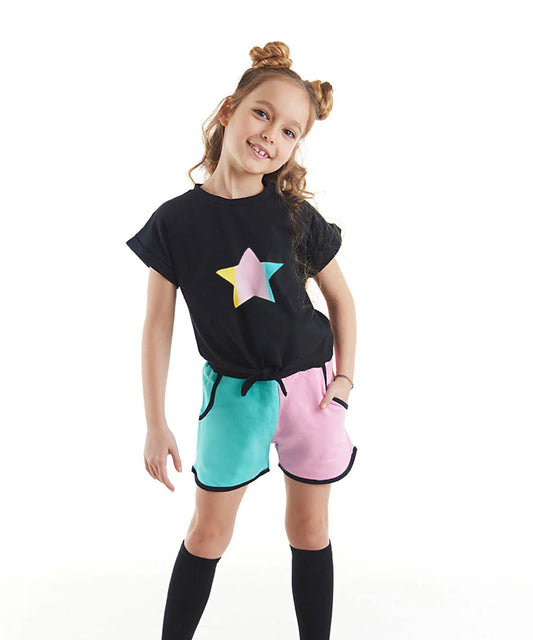 J&JP Kids Girls Multi Colour T-shirt and Shorts Set