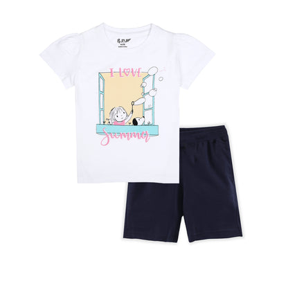 J&JP Kids Girls Printed T-shirt and Shorts Set