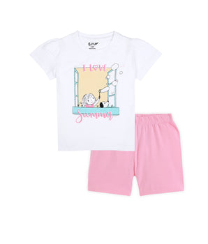 J&JP Kids Girls  Printed T-shirt and Shorts Set