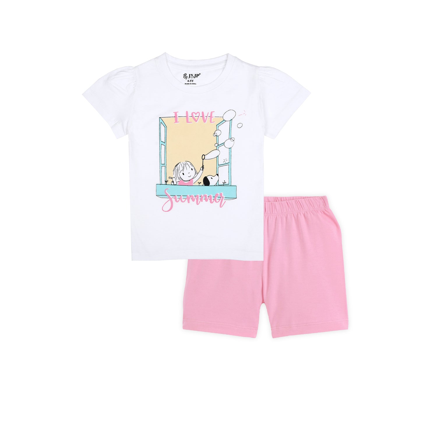 J&JP Kids Girls  Printed T-shirt and Shorts Set