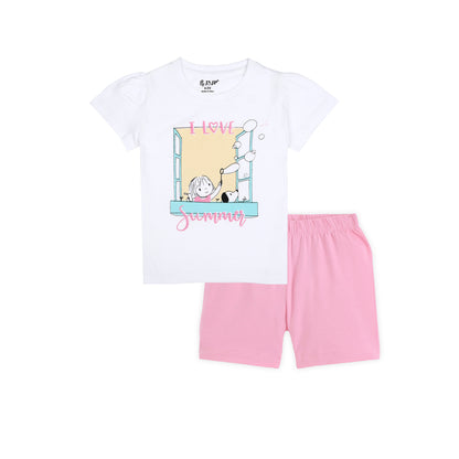 J&JP Kids Girls  Printed T-shirt and Shorts Set