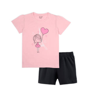 J&JP Kids Girls  Printed T-shirt and Shorts Set