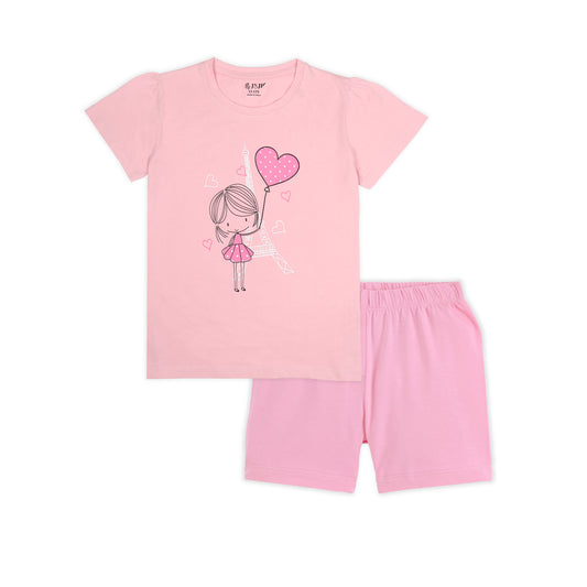 J&JP Kids Girls Printed T-shirt and Shorts Set