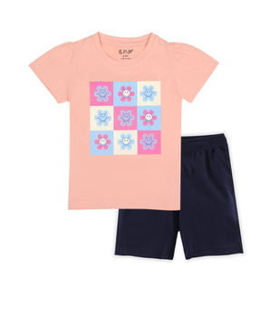 J&JP Kids Girls  Printed T-shirt and Shorts Set