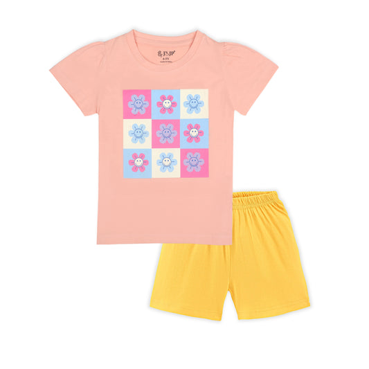 J&JP Kids Girls Printed T-shirt and Shorts Set