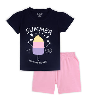 J&JP Kids Girls  Printed T-shirt and Shorts Set