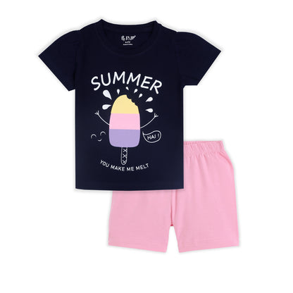 J&JP Kids Girls Printed T-shirt and Shorts Set