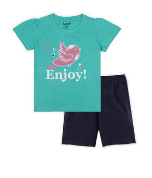 J&JP Kids Girls  Printed T-shirt and Shorts Set