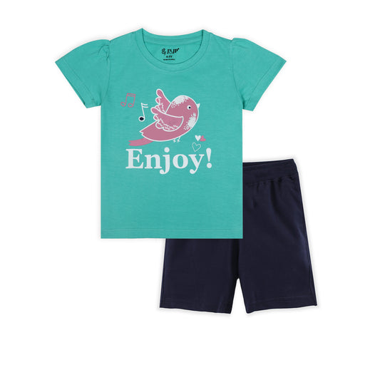 J&JP Kids Girls Printed T-shirt and Shorts Set