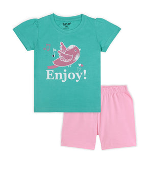 J&JP Kids Girls  Printed T-shirt and Shorts Set