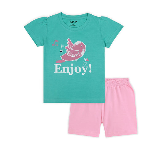 J&JP Kids Girls Printed T-shirt and Shorts Set