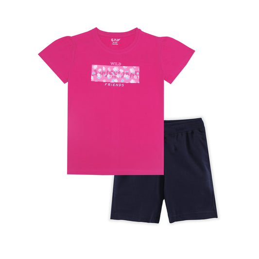 J&JP Kids Girls Printed T-shirt and Shorts Set