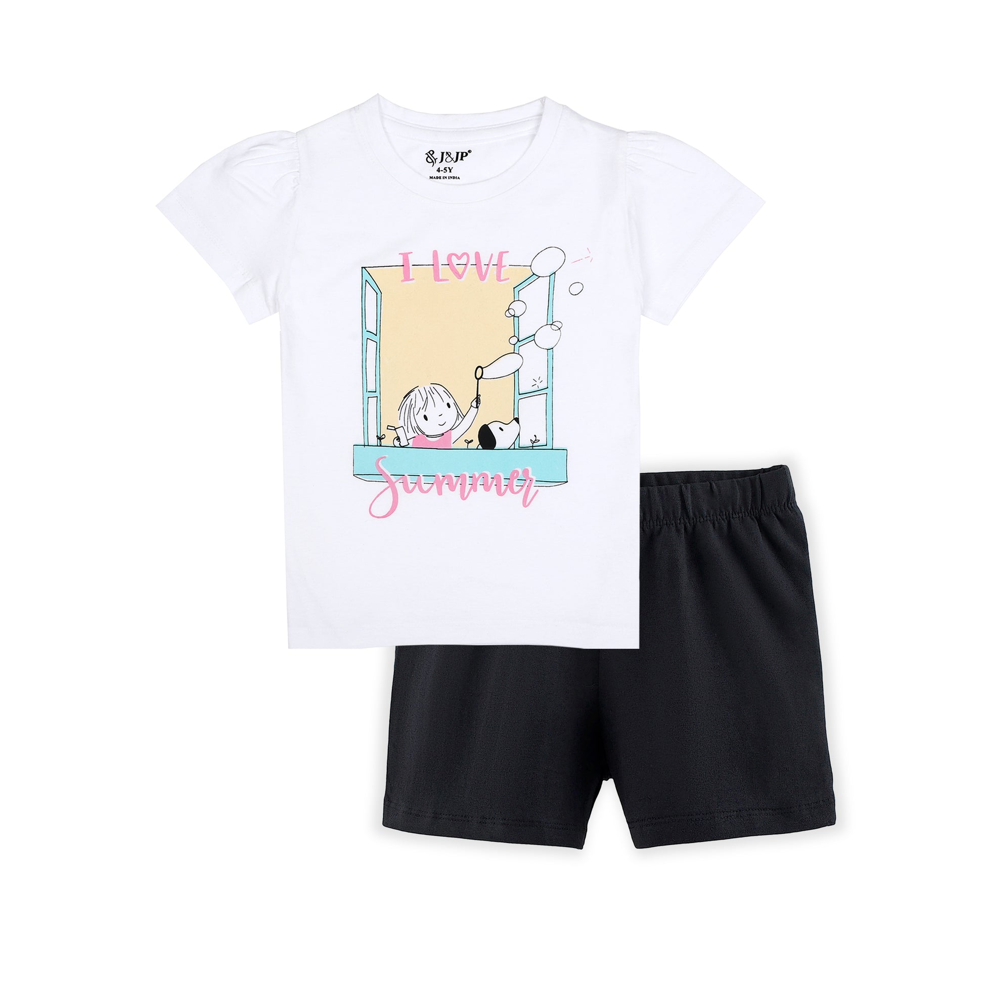 J&JP Kids Girls Printed T-shirt and Shorts Set