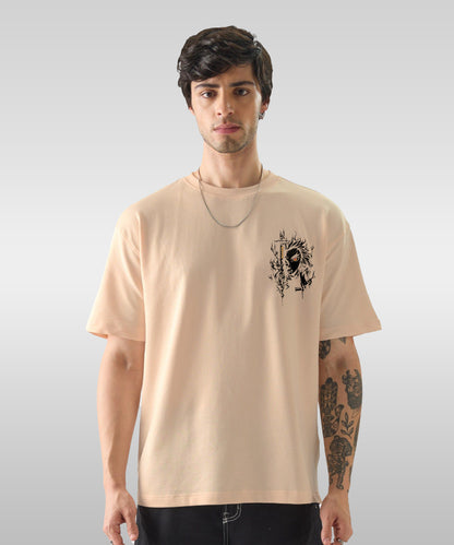 J&JP Men Oversized Back Printed T-Shirt-Peach