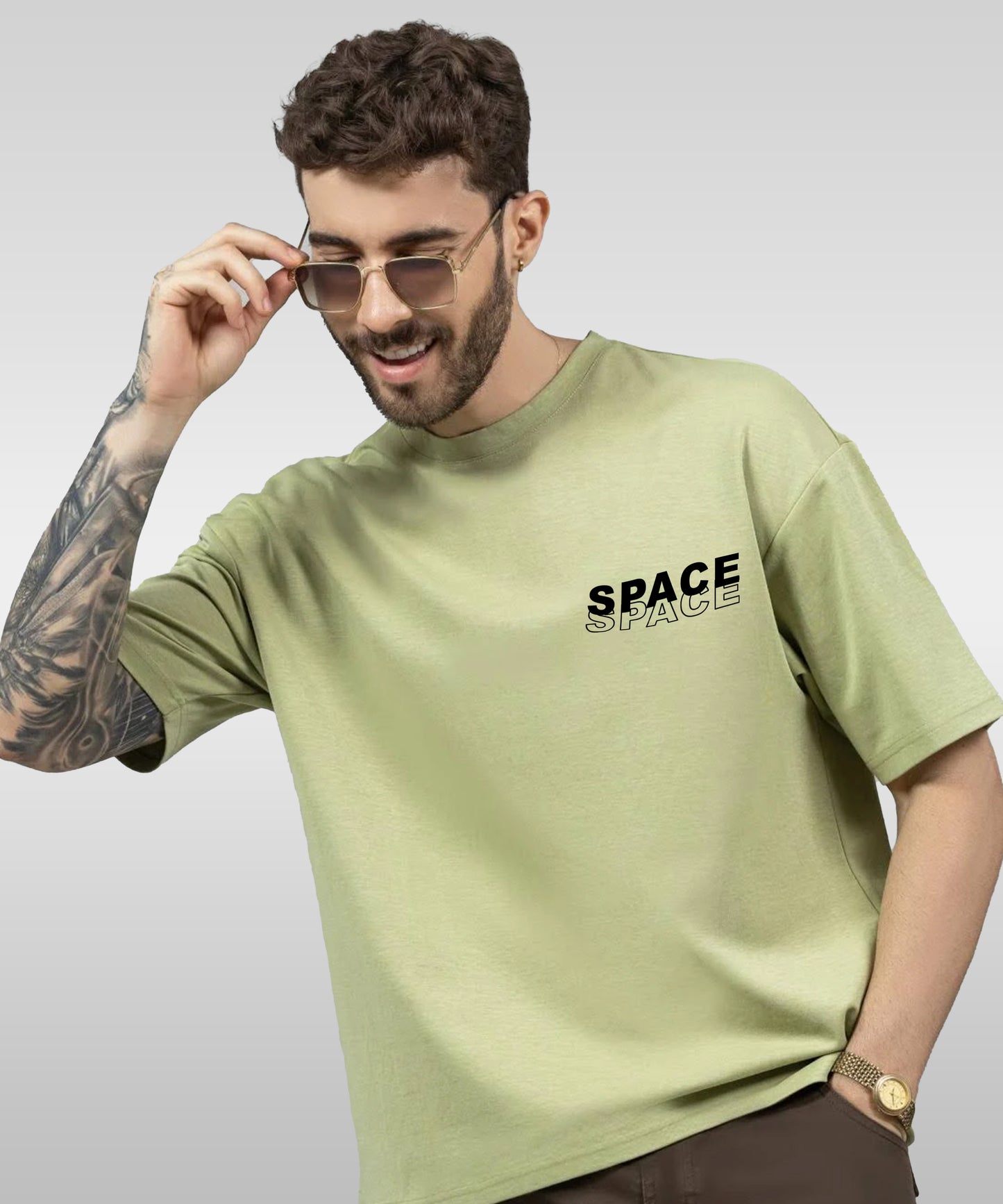 J&JP Men Oversized Back Printed T-Shirt-Green