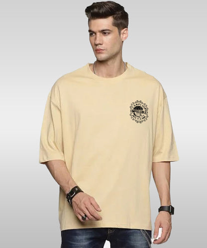 J&JP Men Oversized Back Printed T-Shirt-Beige