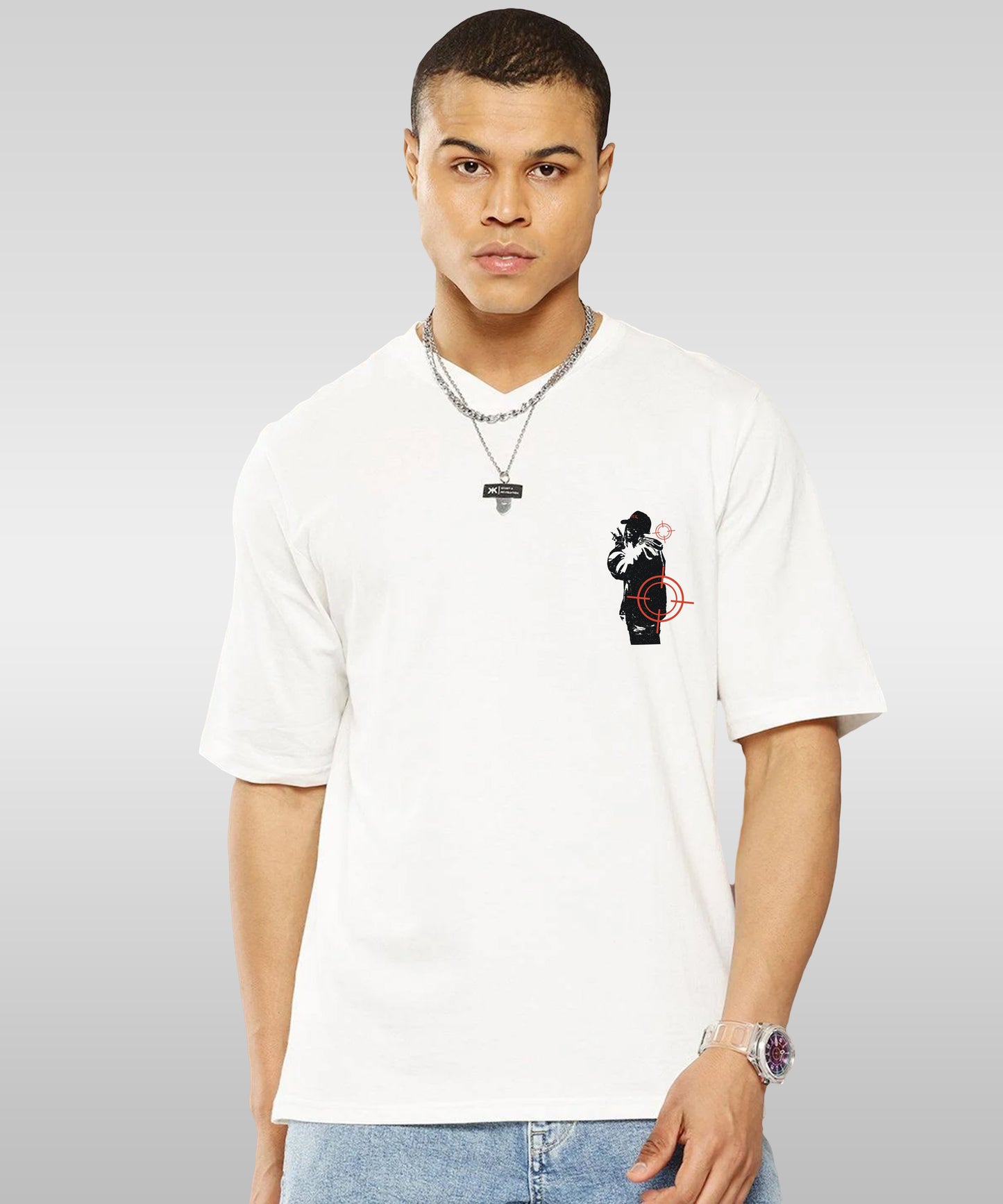 J&JP Men Oversized Back Printed T-Shirt-White