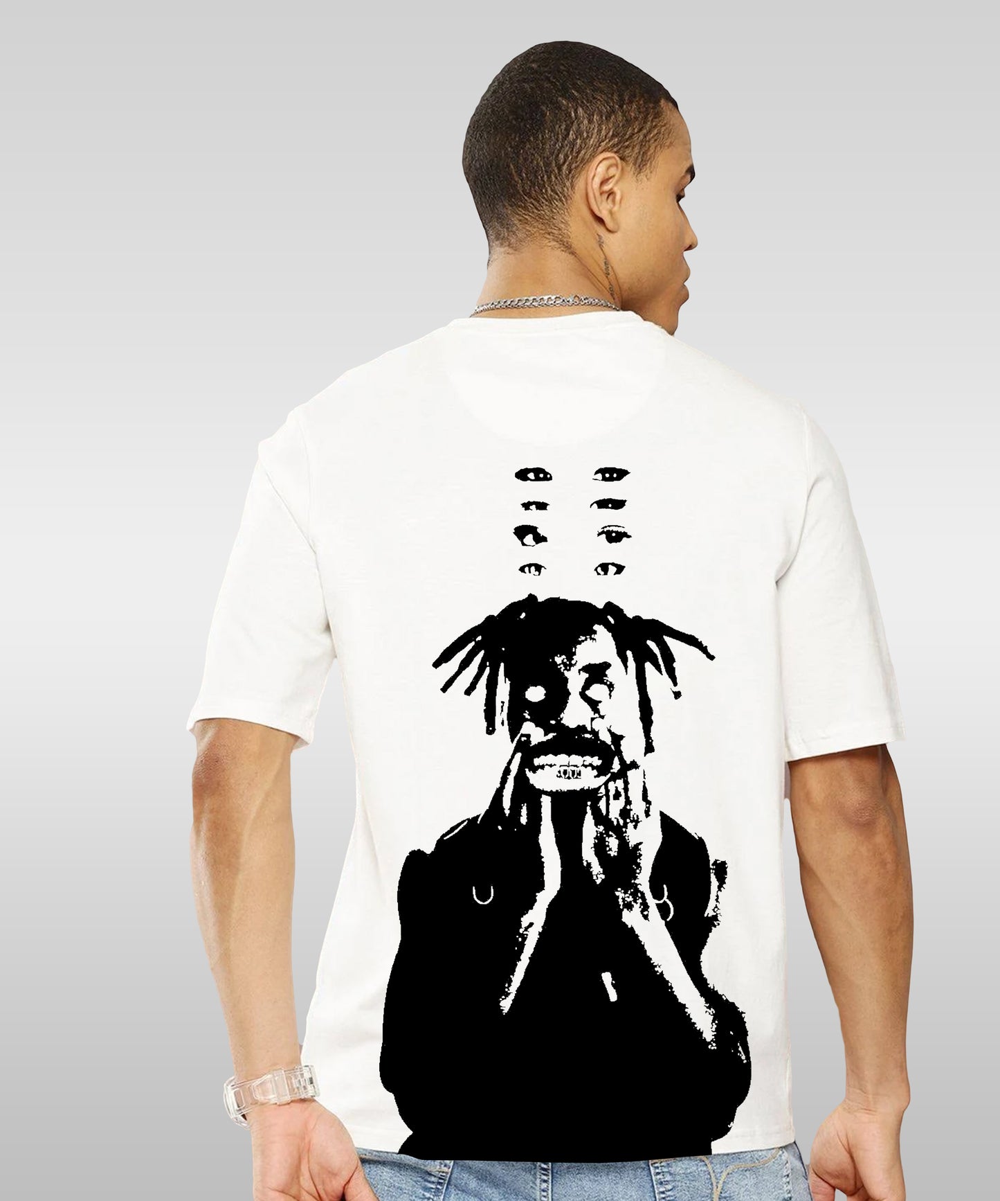 J&JP Men Oversized Back Printed T-Shirt-White