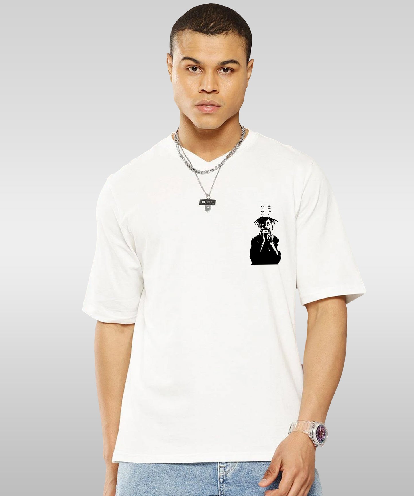 J&JP Men Oversized Back Printed T-Shirt-White